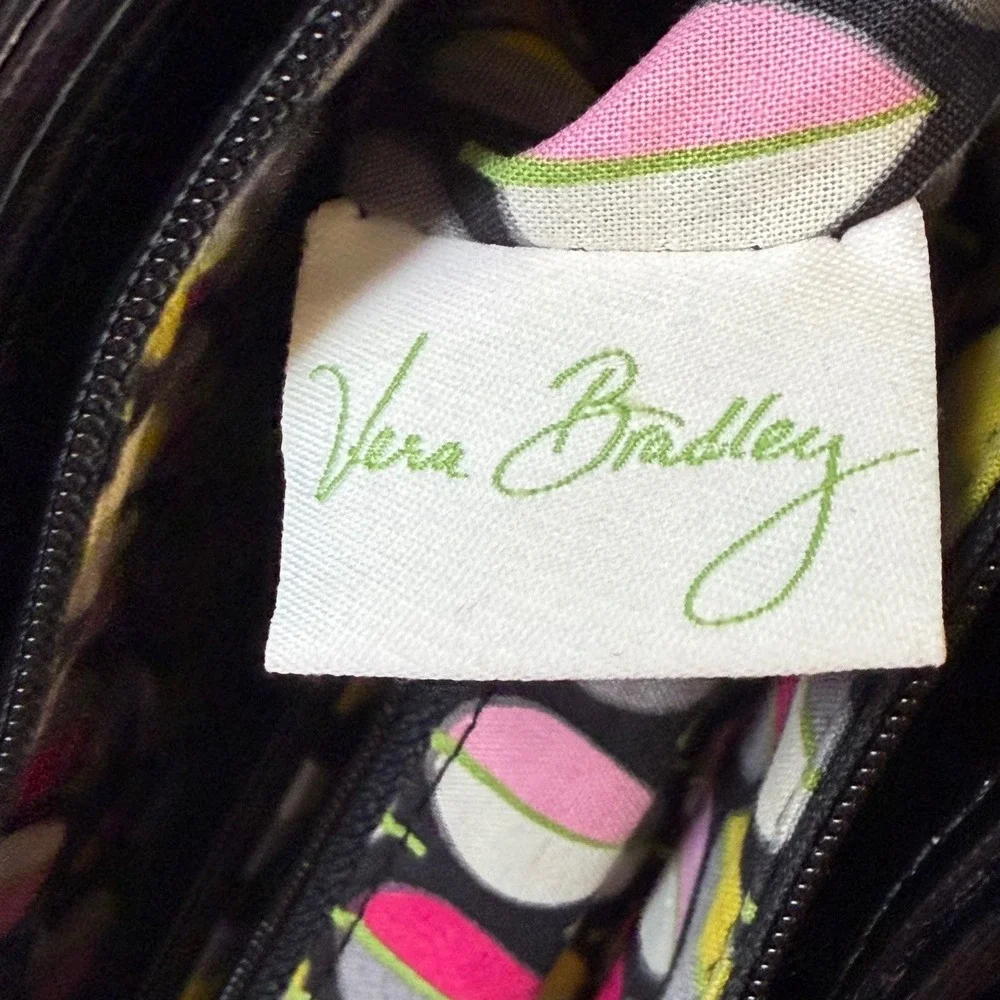 Vera Bradley Trapeze Tote Bag Women Black Quilted Patent Trim Classic Minimalist